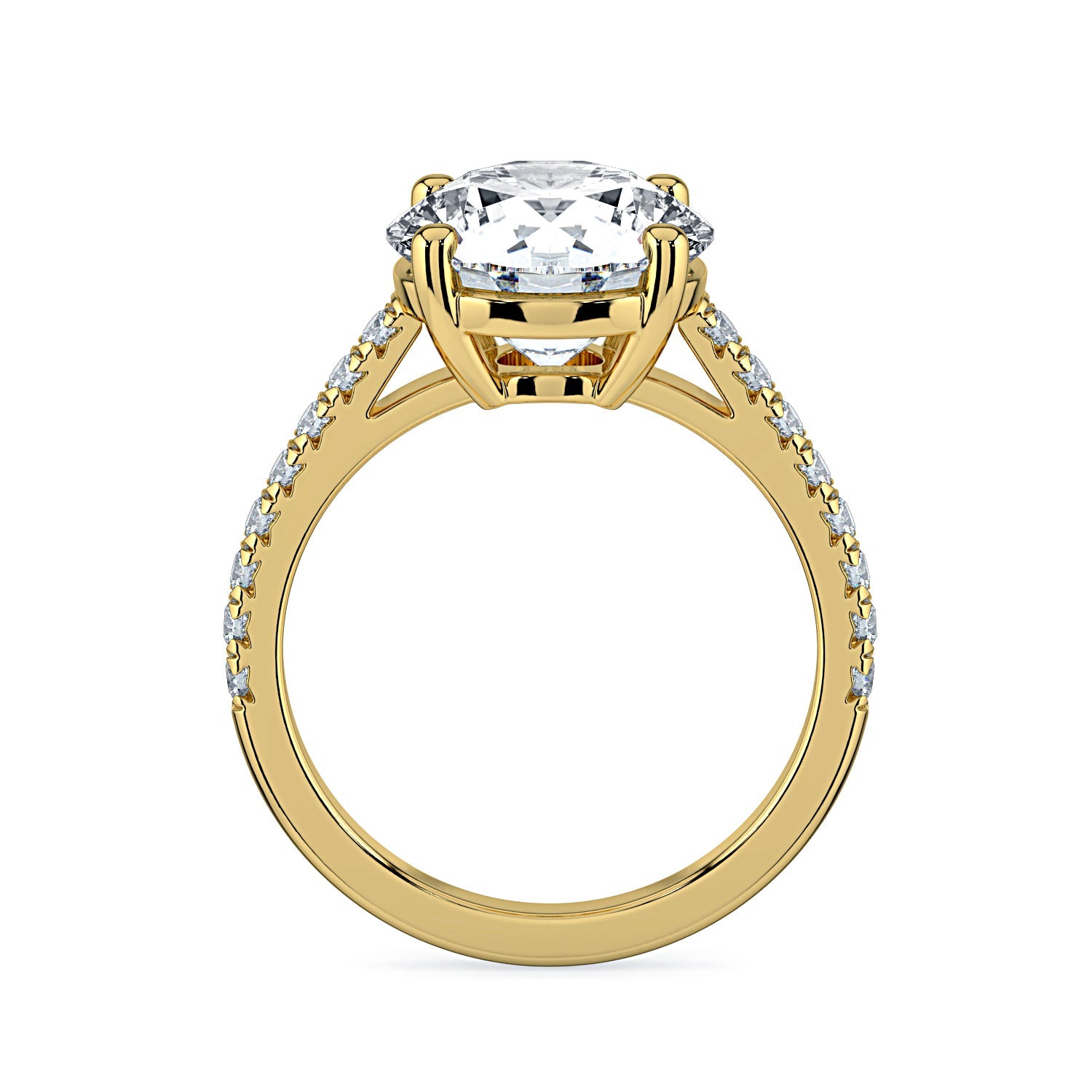 Round Solitaire & Pavé Diamond Engagement Ring - Yellow