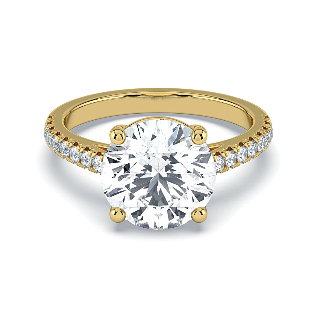 Round Solitaire & Pavé Diamond Engagement Ring - Yellow