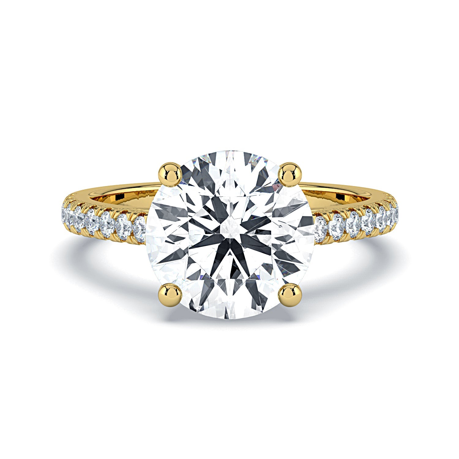 Round Solitaire & Pavé Diamond Engagement Ring - Yellow