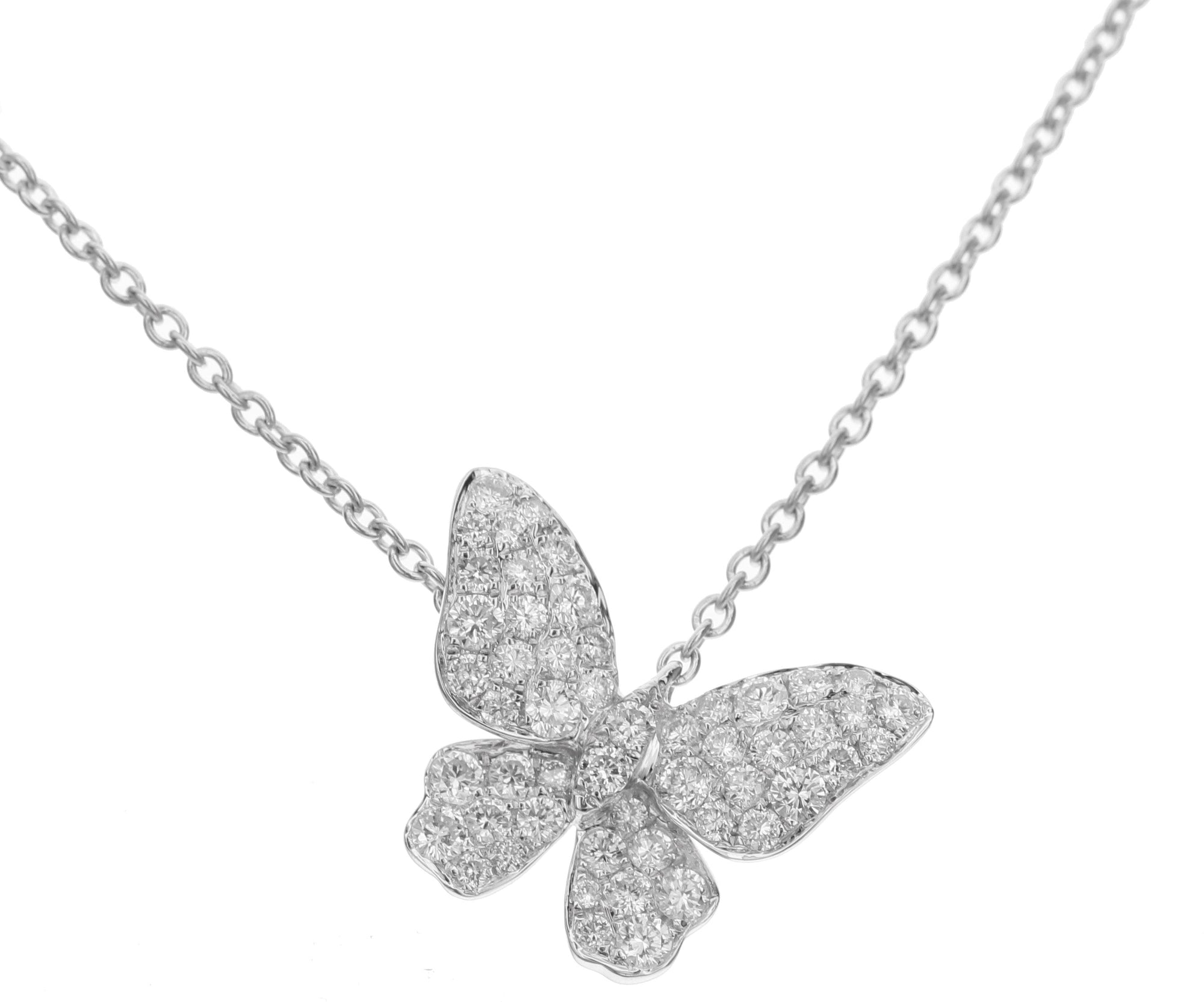 Butterfly Round Diamond Necklace-White