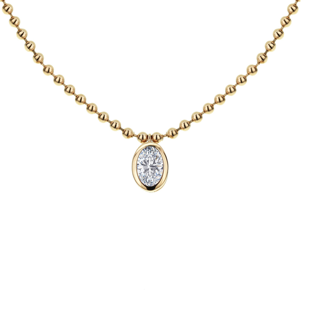 Bezel Set 1 Stone Oval Diamond Beaded Chain Necklace-Yellow