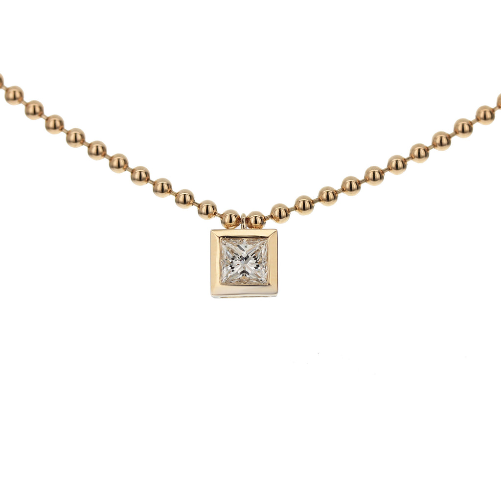 Bezel Set 1 Stone Princess Diamond Beaded Chain Necklace-Yellow