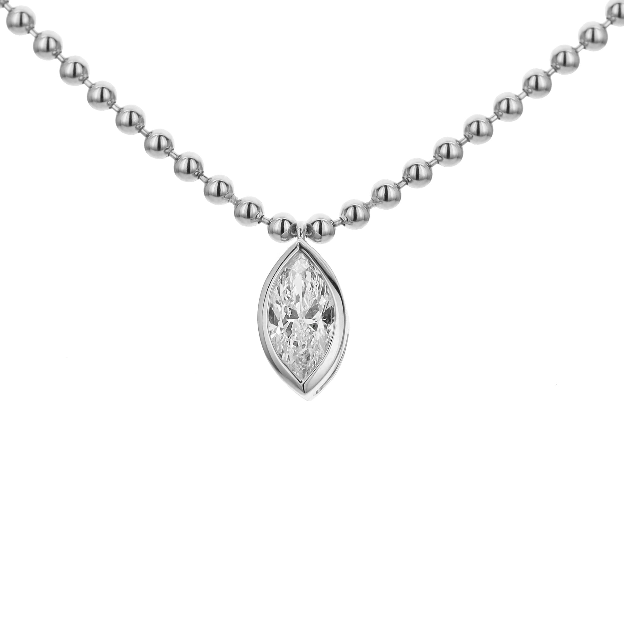 Bezel Set Marquise Diamond Beaded Chain Necklace - White