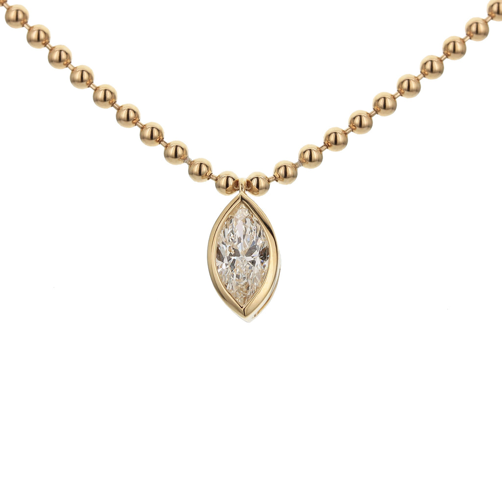 Bezel Set Marquise Diamond Beaded Chain Necklace - Yellow