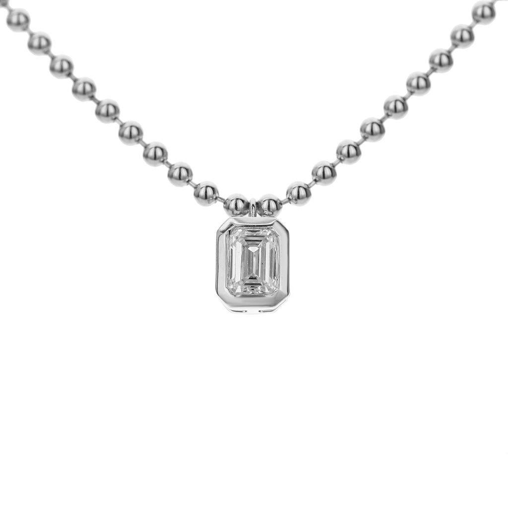 Emerald Cut Diamond Pendant Necklace – White