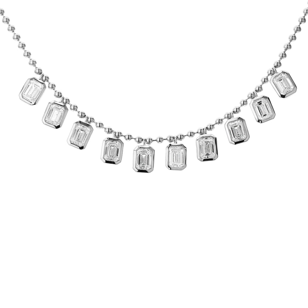 Emerald Cut Diamond Necklace - White
