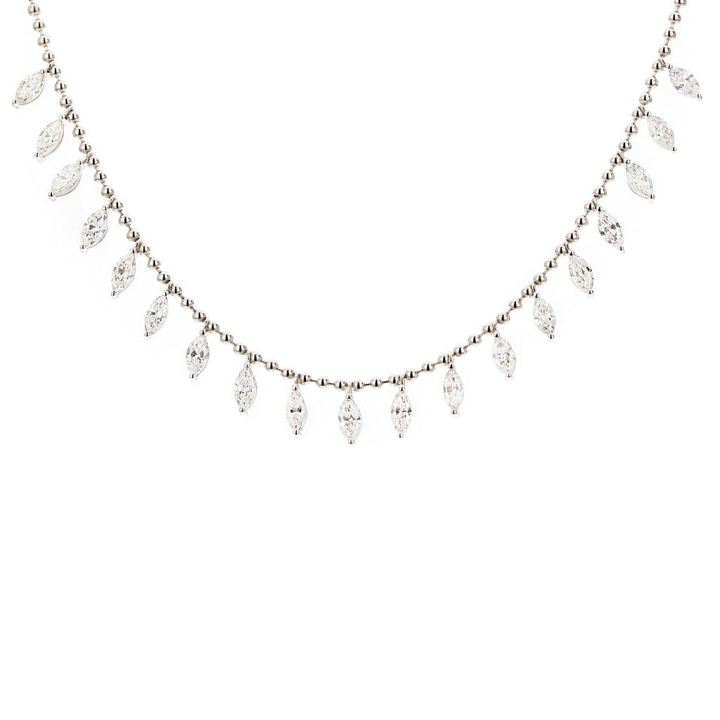 Marquise Diamond Necklace Prong Set - White