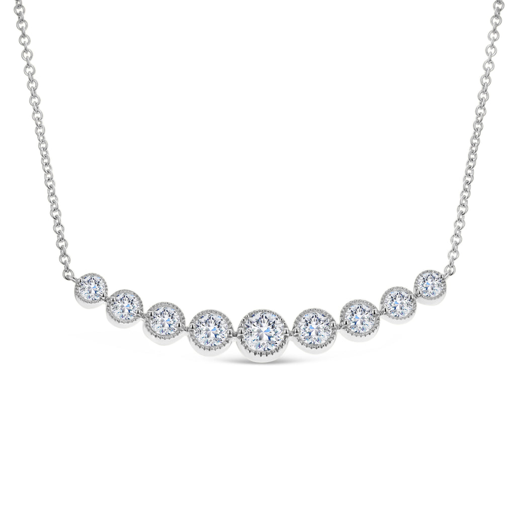 9 Stone Round Diamond Necklace-White
