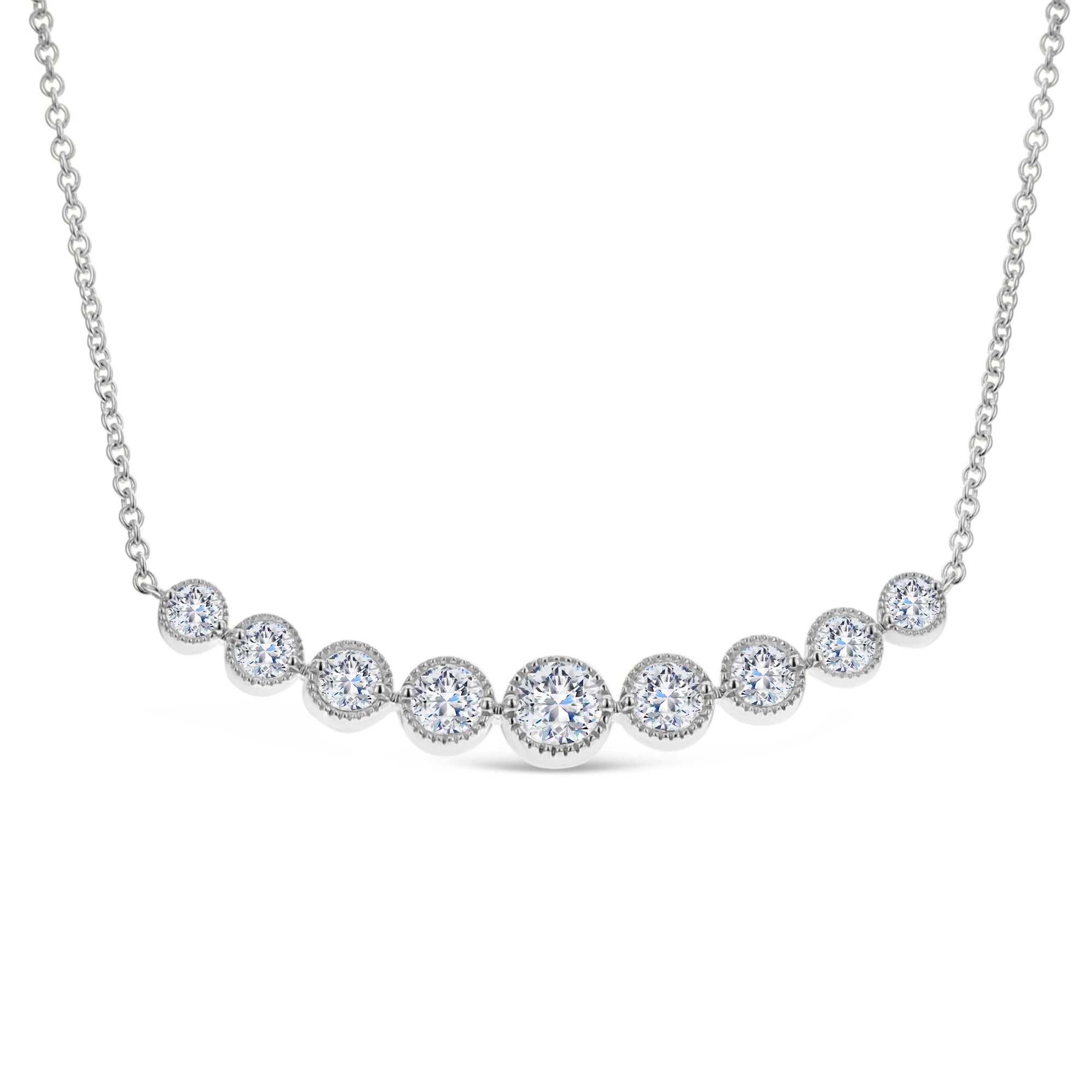 9 Stone Round Diamond Necklace-White