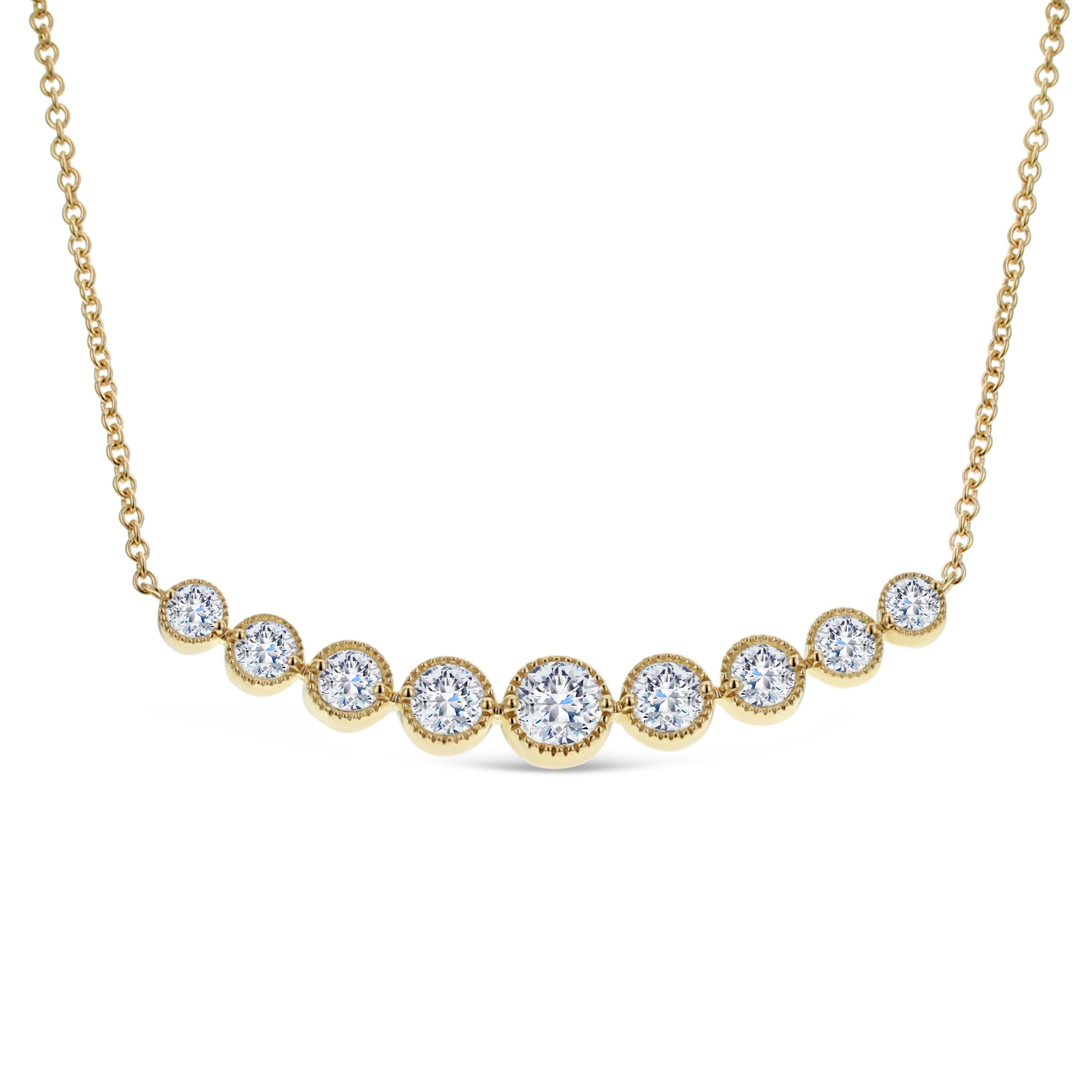 9 Stone Round Diamond Necklace-Yellow