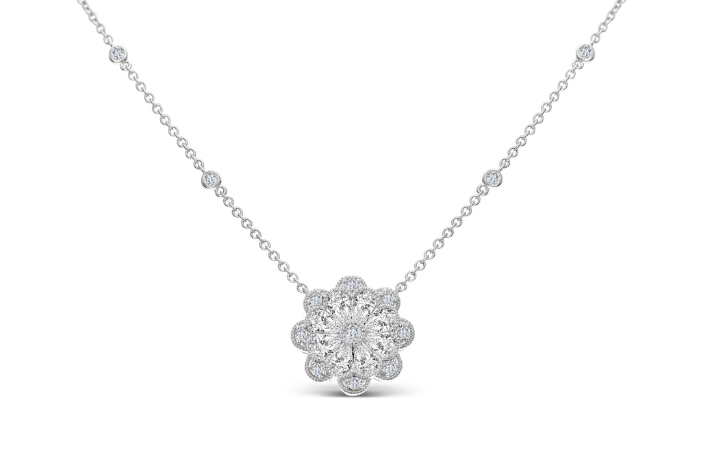 2-Stone Round & Pear Shape Diamond Necklace - White