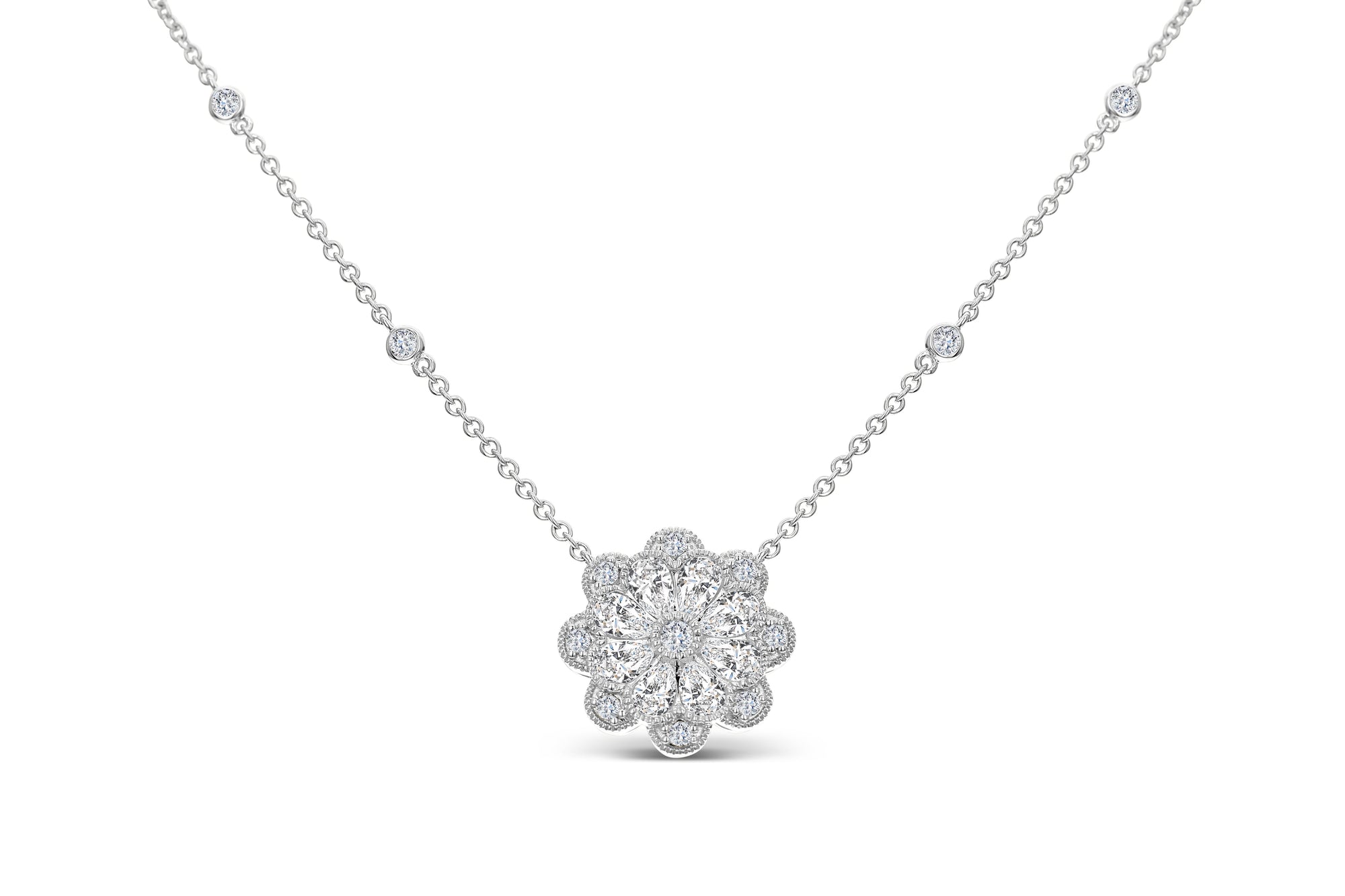 2-Stone Round & Pear Shape Diamond Necklace - White