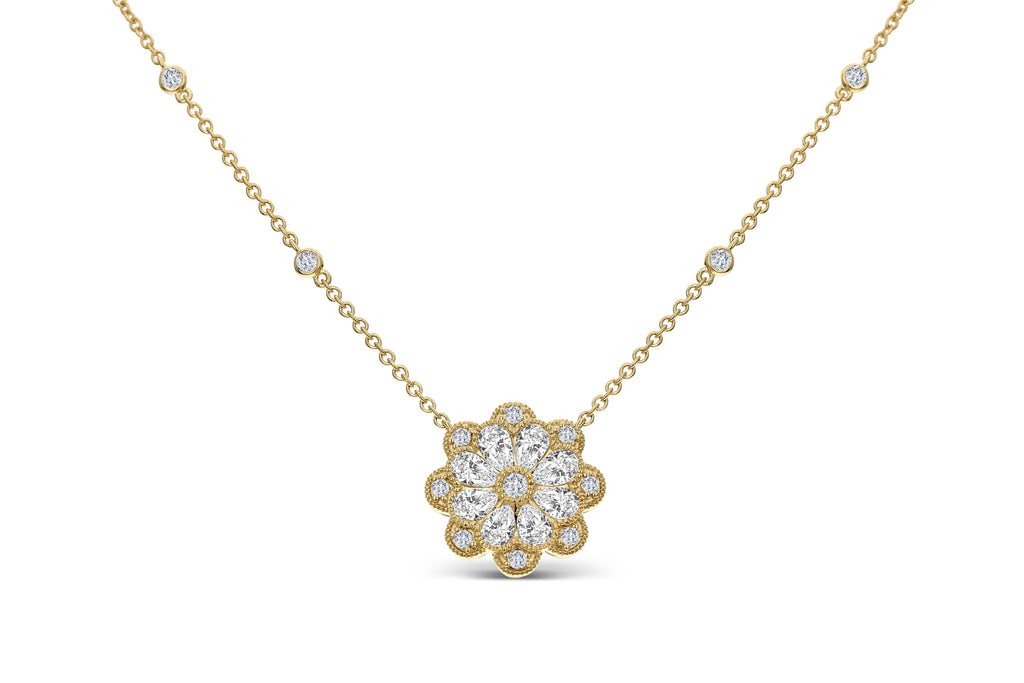2-Stone Round & Pear Shape Diamond Necklace - Yellow