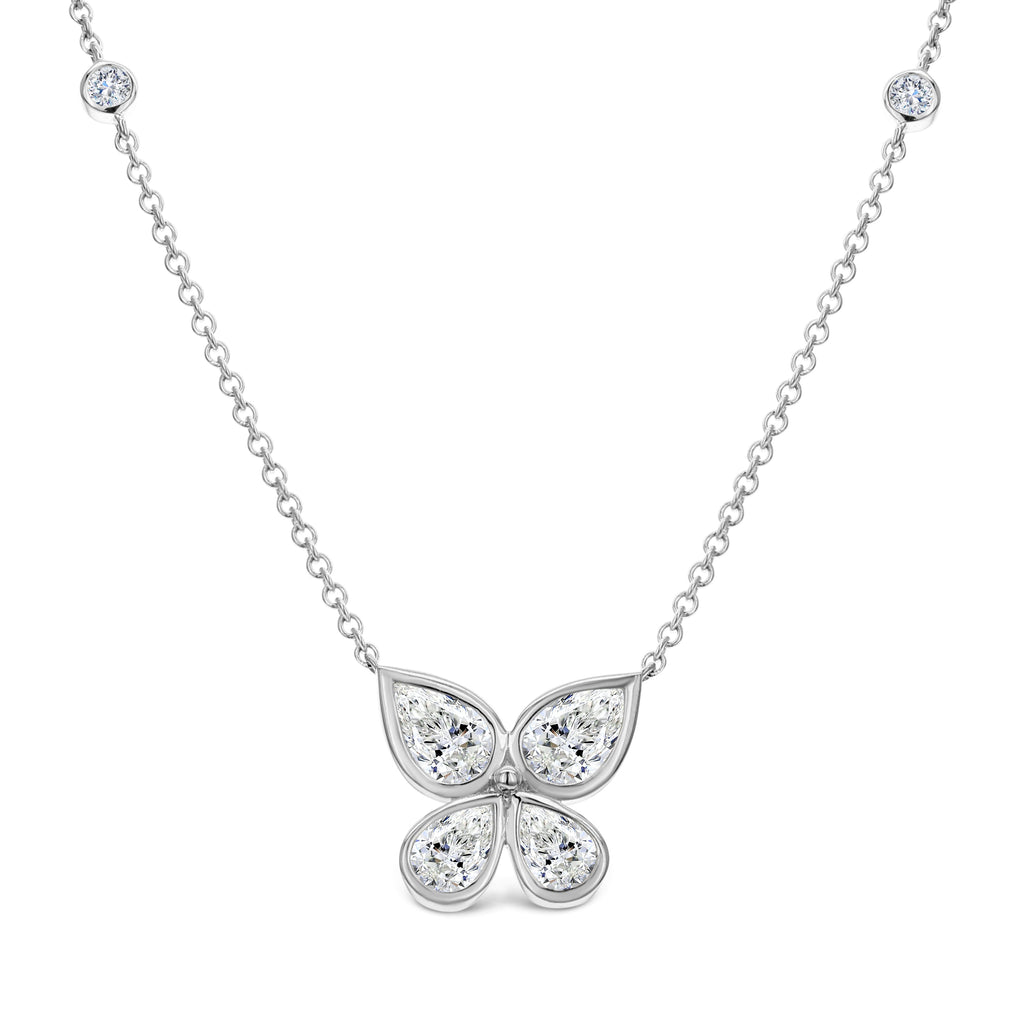 2 Stone Round and Pear Shape Diamond Necklace-White
