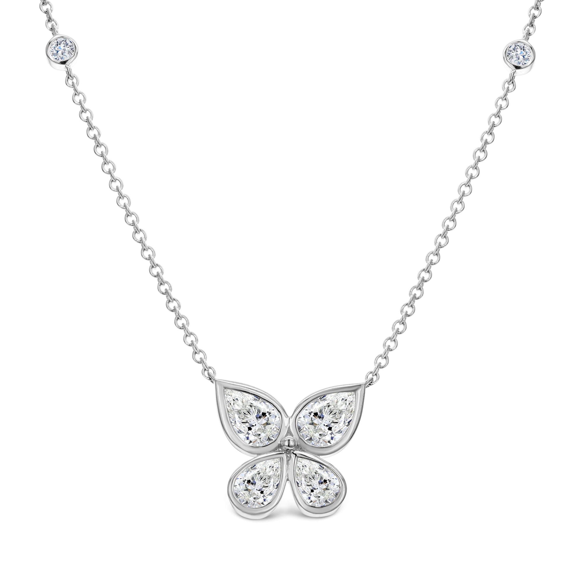 2 Stone Round and Pear Shape Diamond Necklace-White