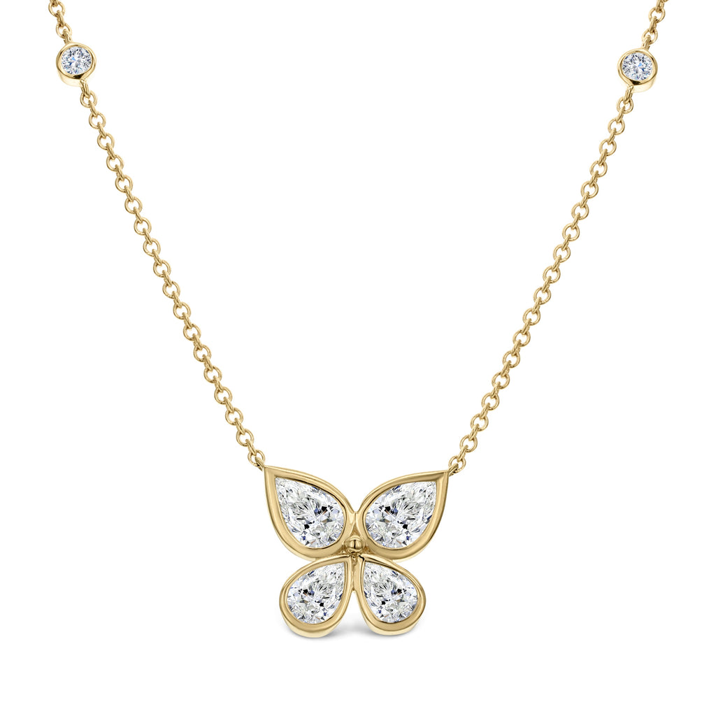 2 Stone Round and Pear Shape Diamond Necklace-Yellow