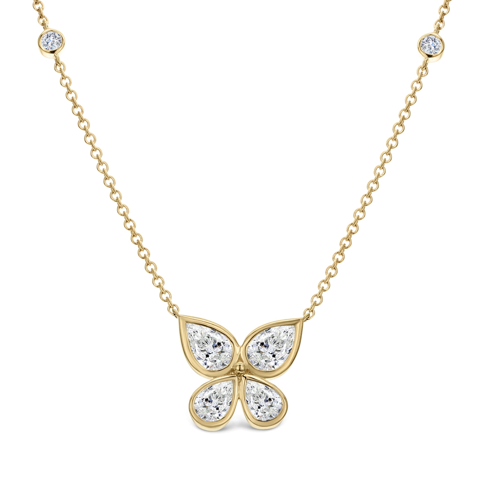2 Stone Round and Pear Shape Diamond Necklace-Yellow