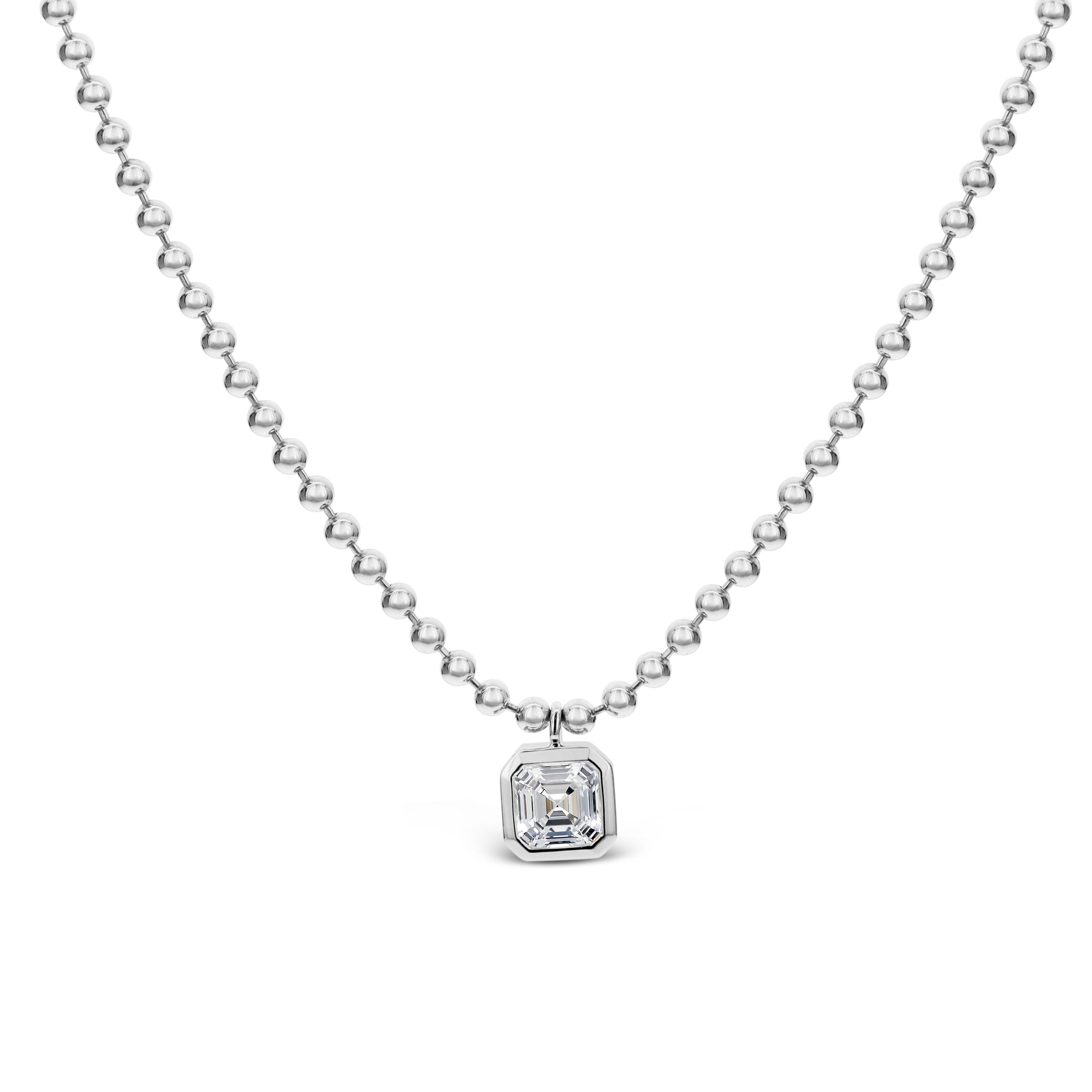 Asscher Cut Diamond Pendant Necklace - White