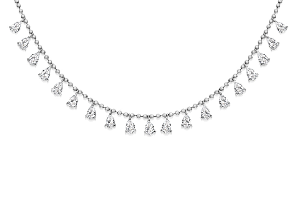 Prong Set Pear Shape Diamond Necklace-White