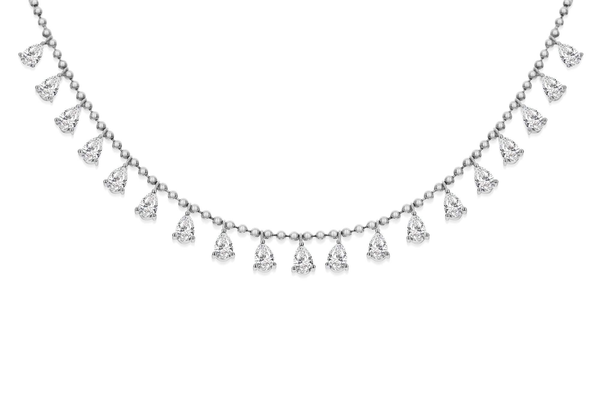 Prong Set Pear Shape Diamond Necklace-White