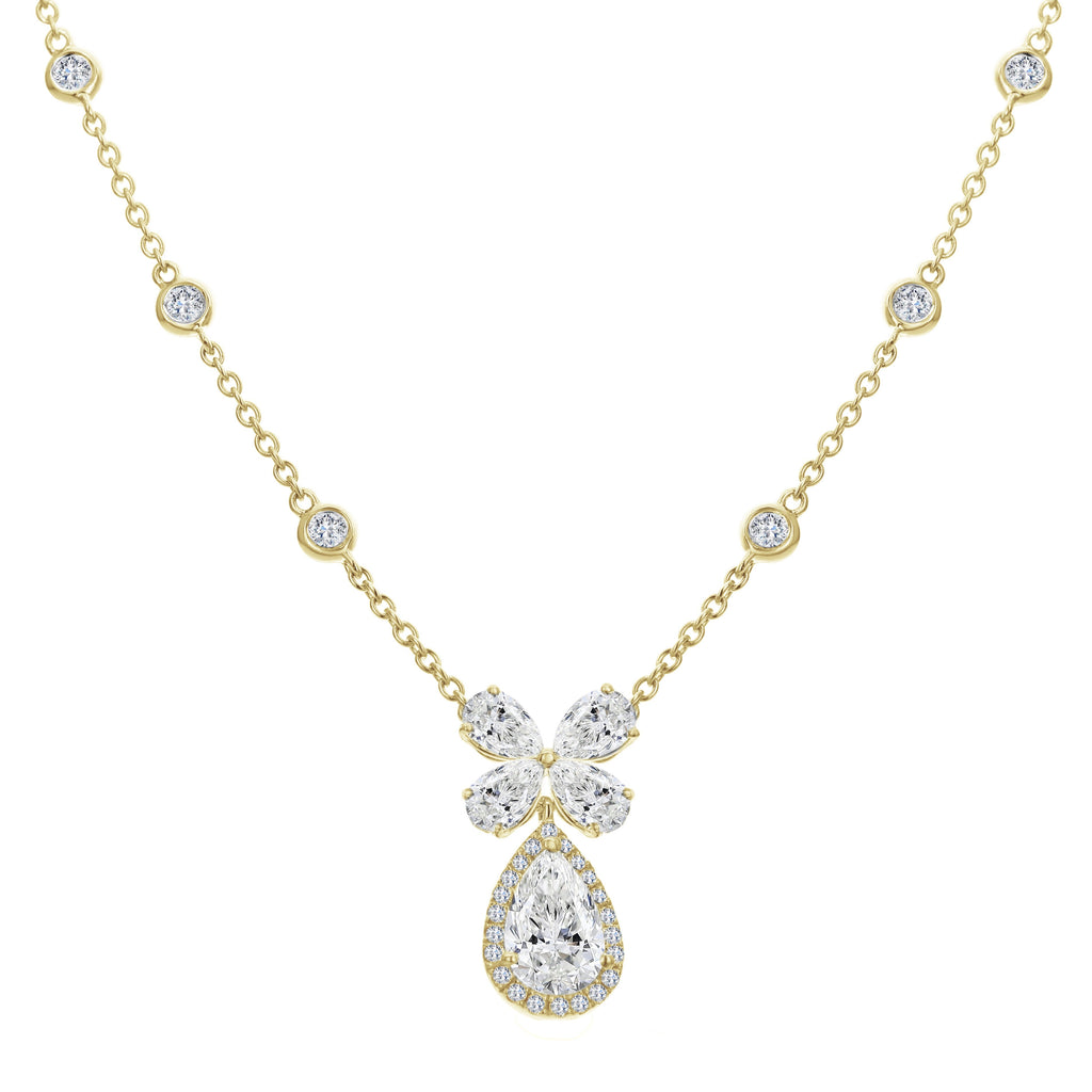2 Stone Round and Pear Shape Diamond Necklace-Yellow