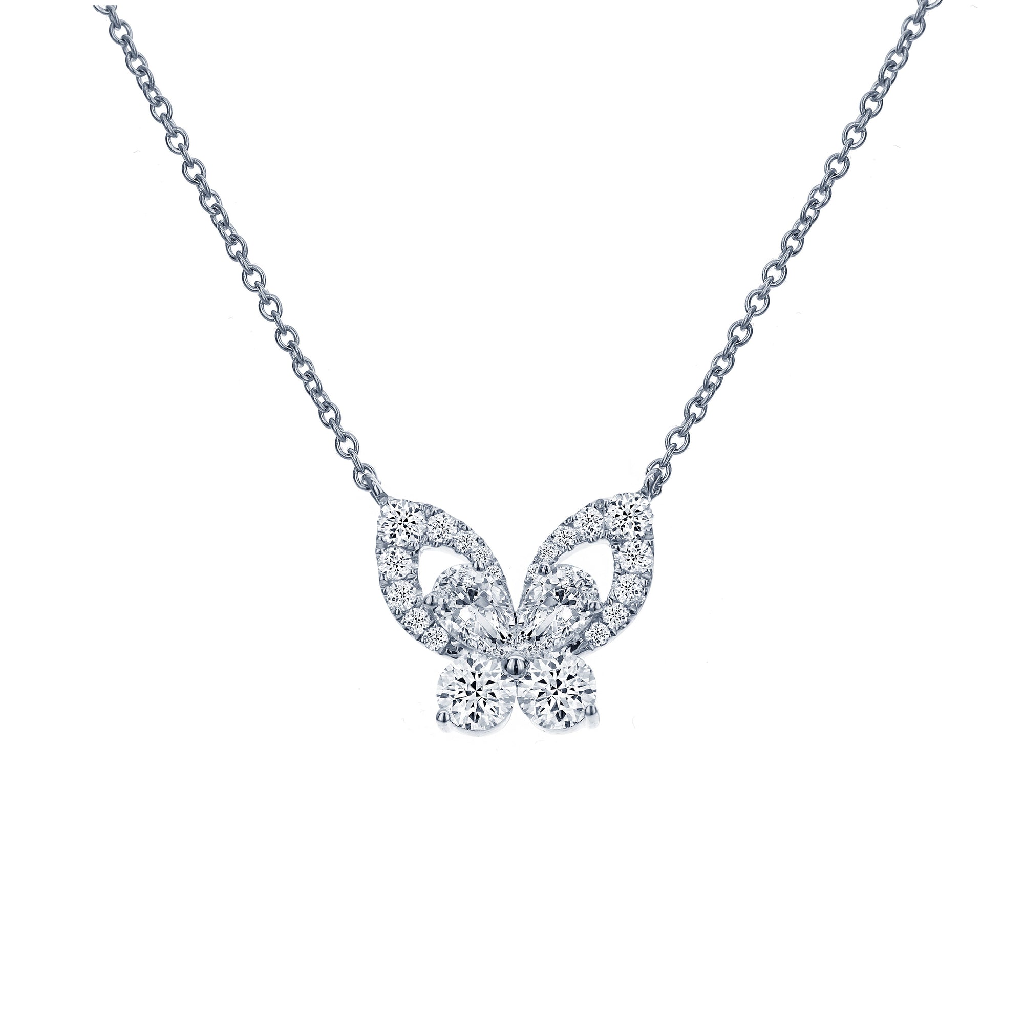 2 Stone Round and Pear Shape Diamond Necklace-White