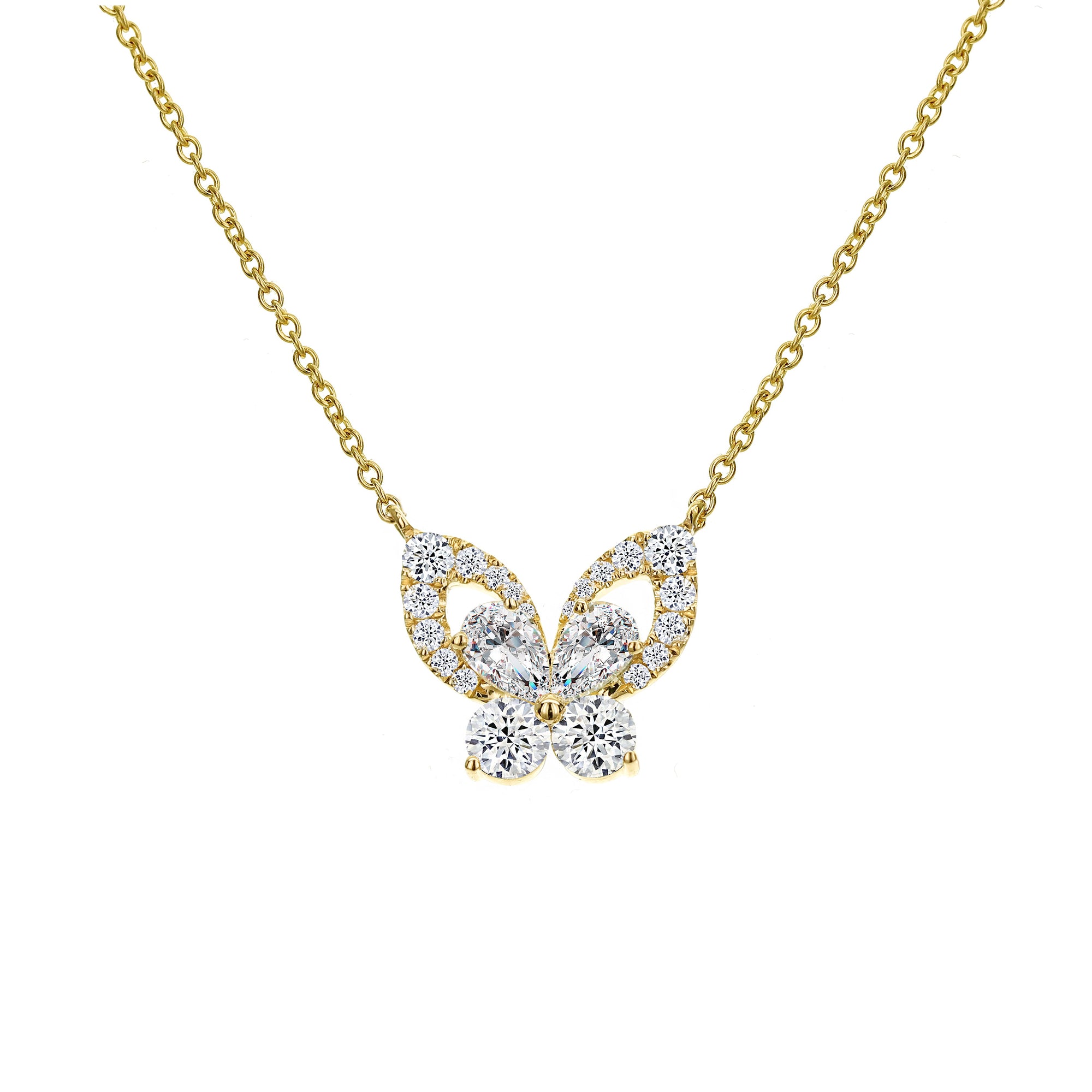 2 Stone Round and Pear Shape Diamond Necklace-Yellow
