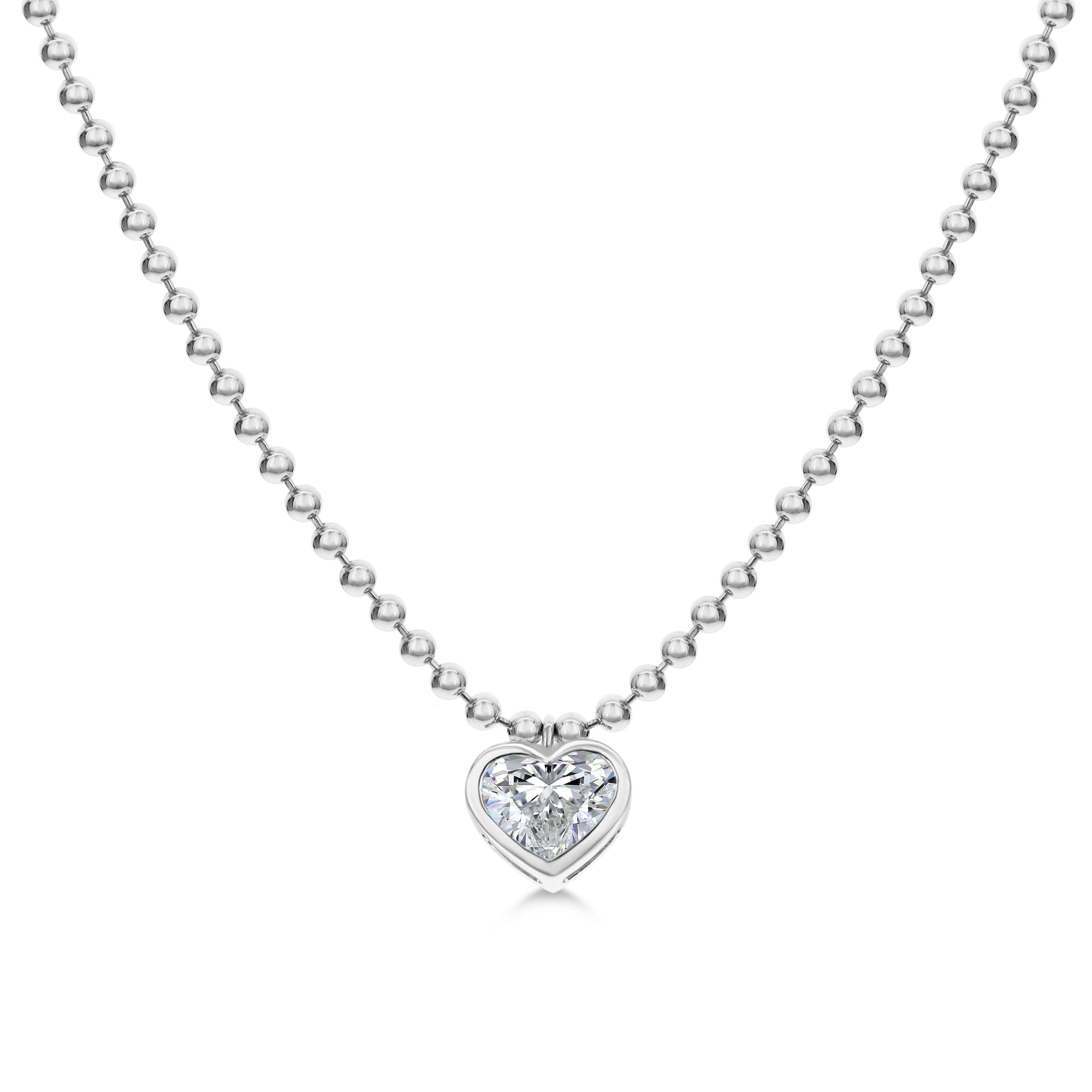 Heart Shape Diamond Pendant Necklace - White