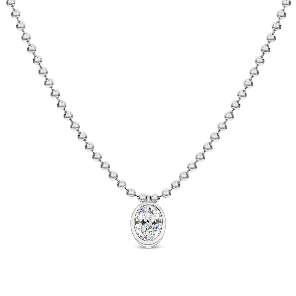 Bezel Set Oval Diamond Beaded Chain Necklace - White