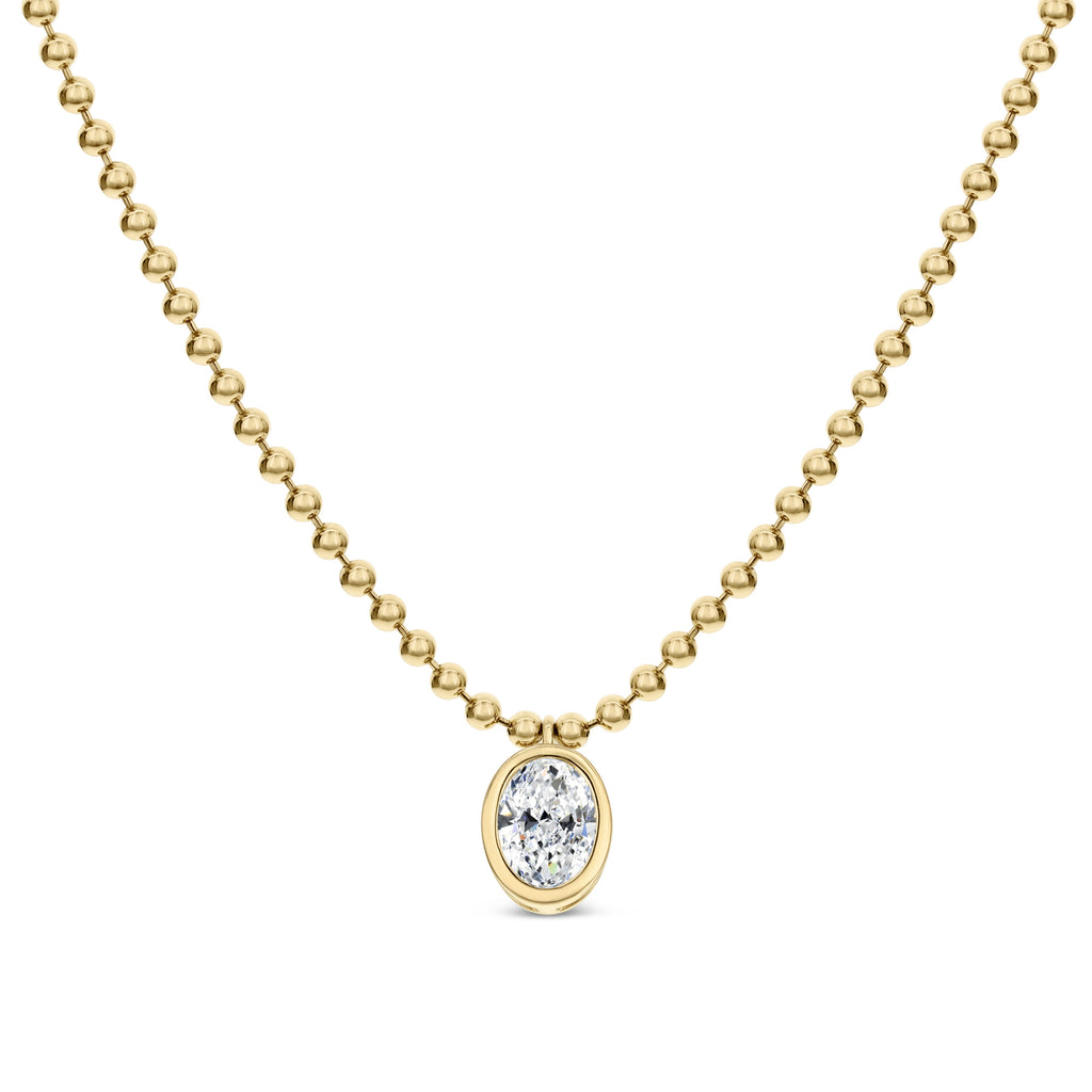Bezel Set Oval Diamond Beaded Chain Necklace - Yellow
