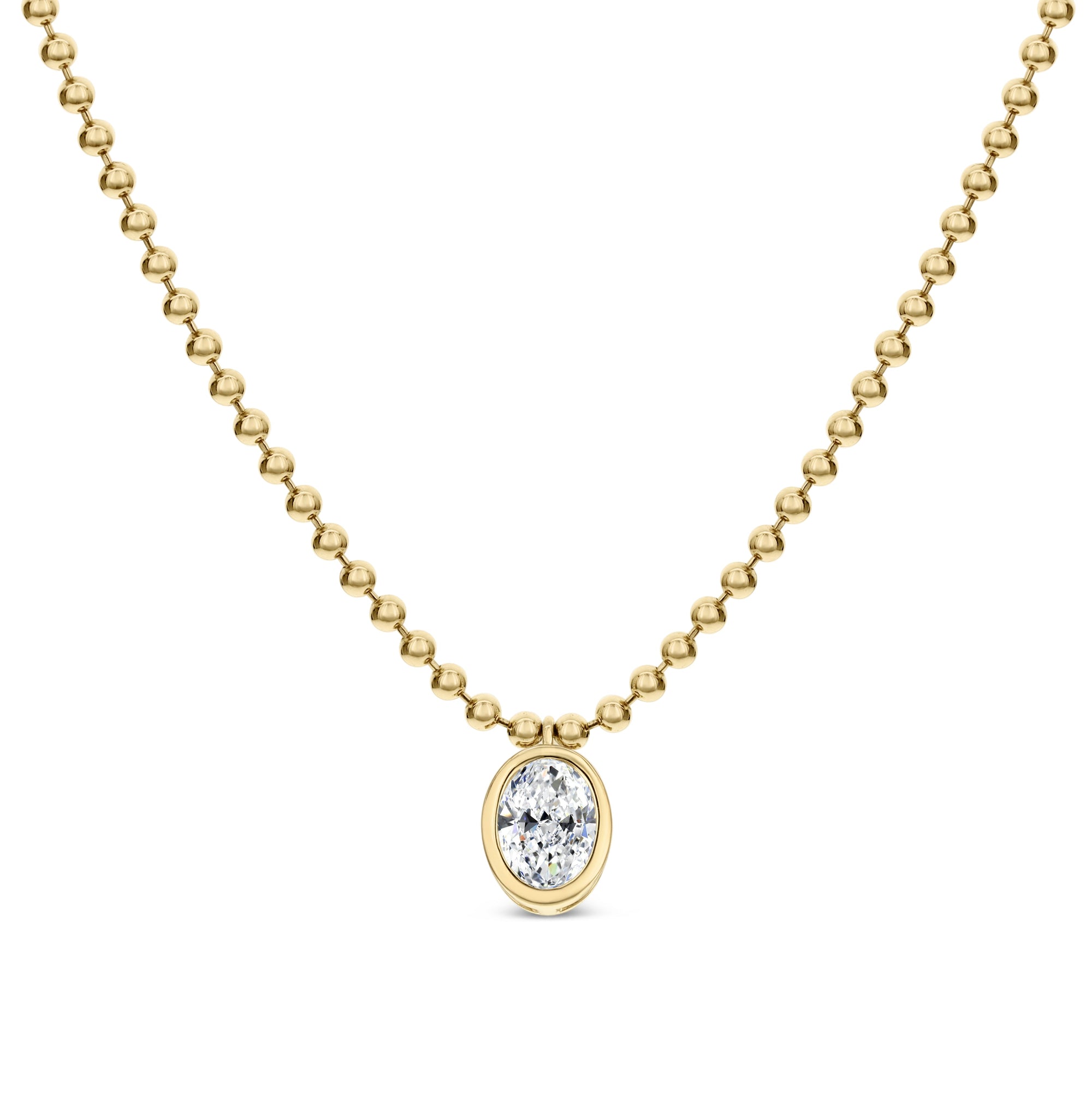 Bezel Set Oval Diamond Beaded Chain Necklace - Yellow