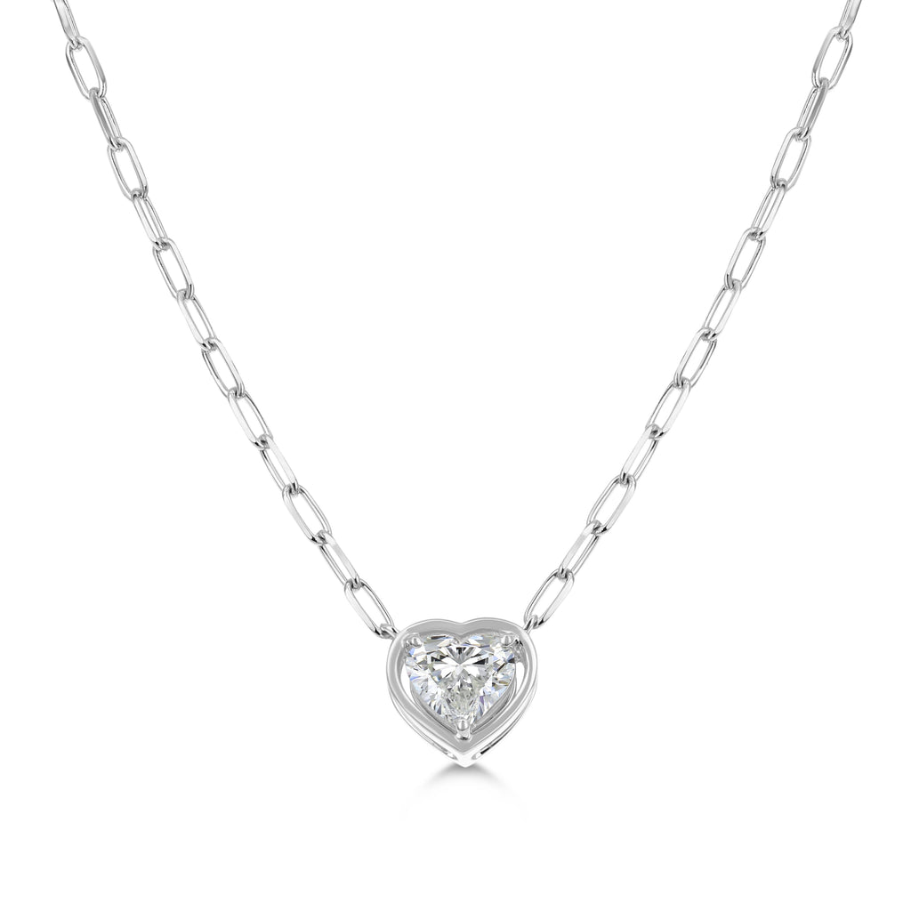 Heart Shape Diamond Pendant Necklace - White