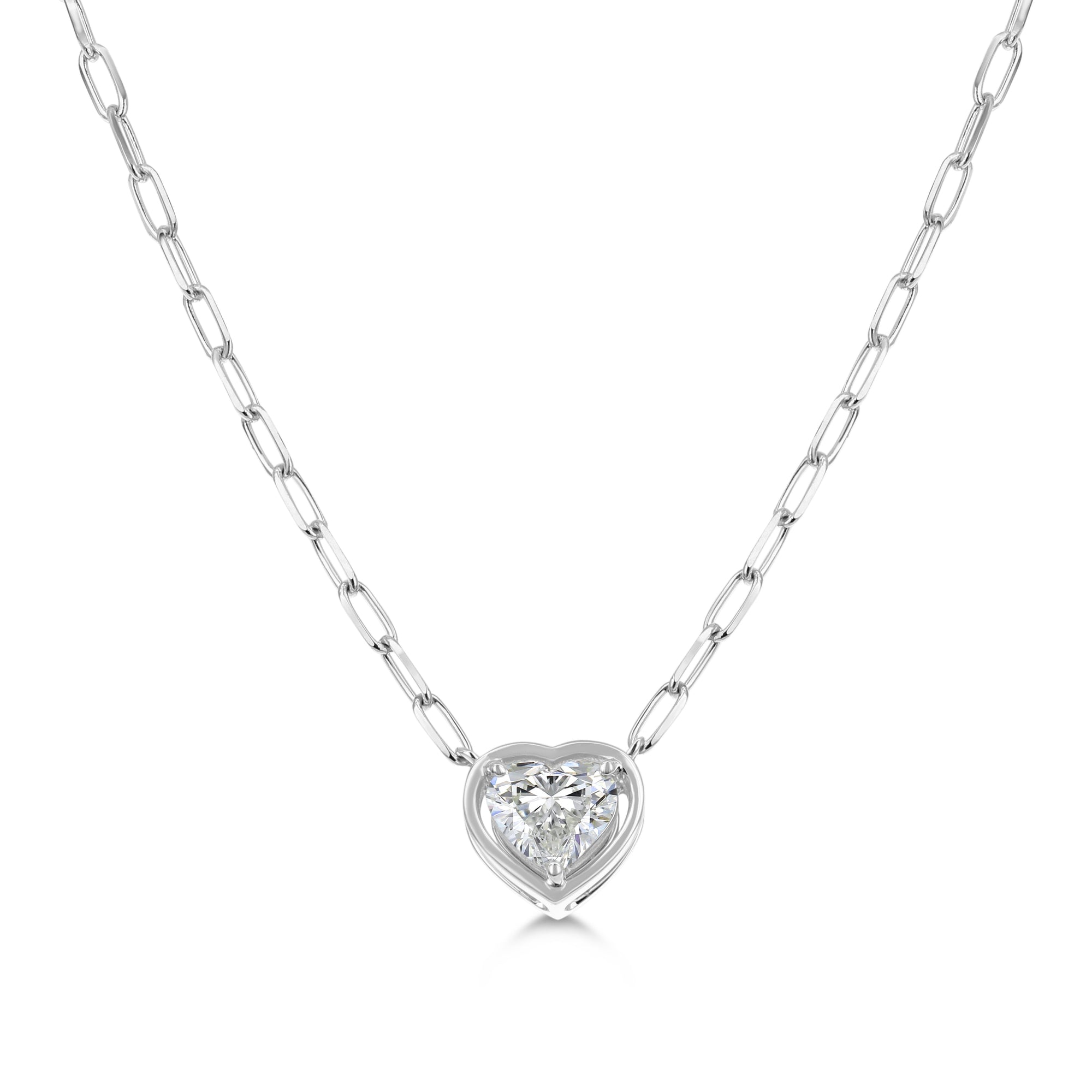 Heart Shape Diamond Pendant Necklace - White