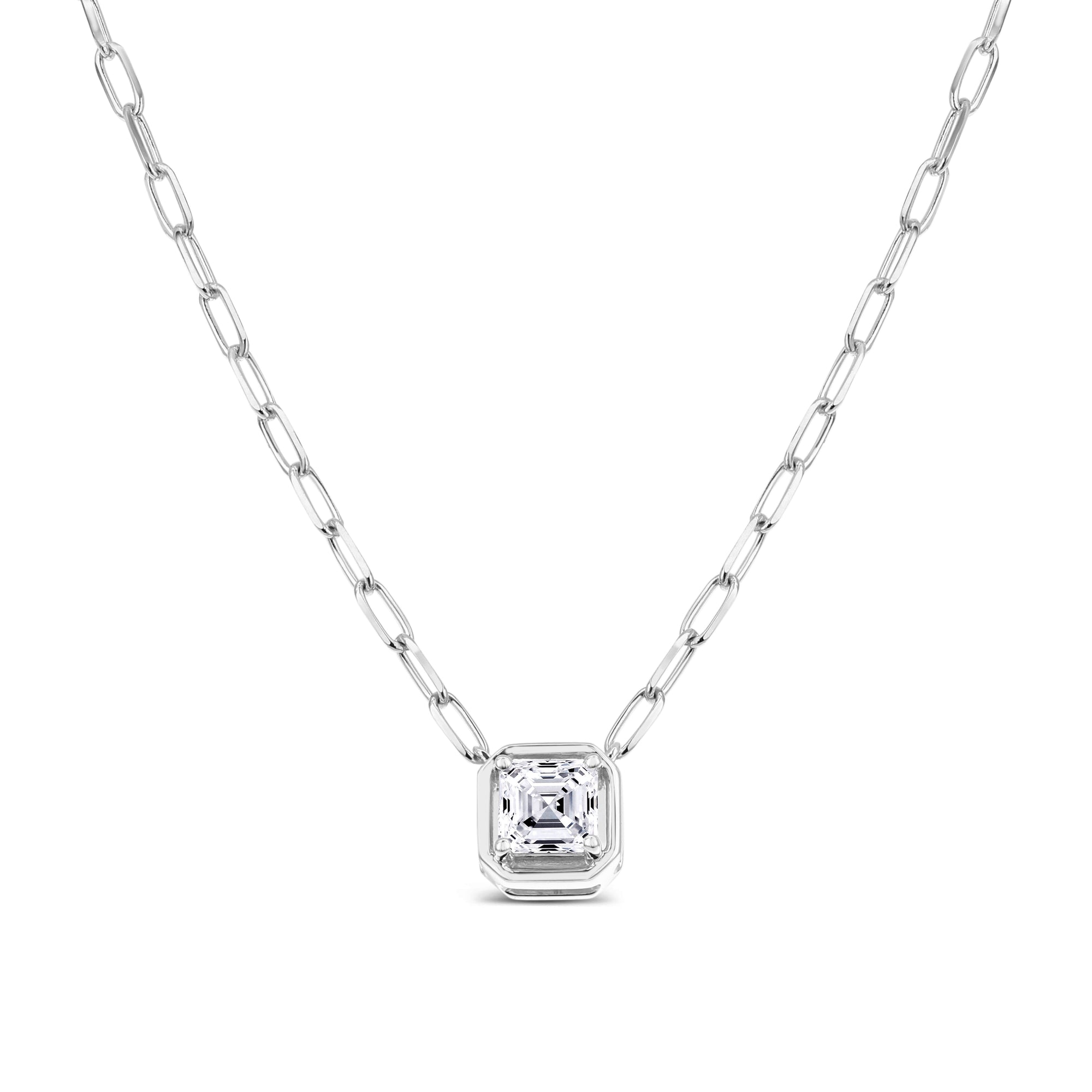Asscher Cut Diamond Pendant Necklace -White