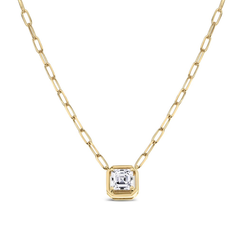 Asscher Cut Diamond Pendant Necklace - Yellow