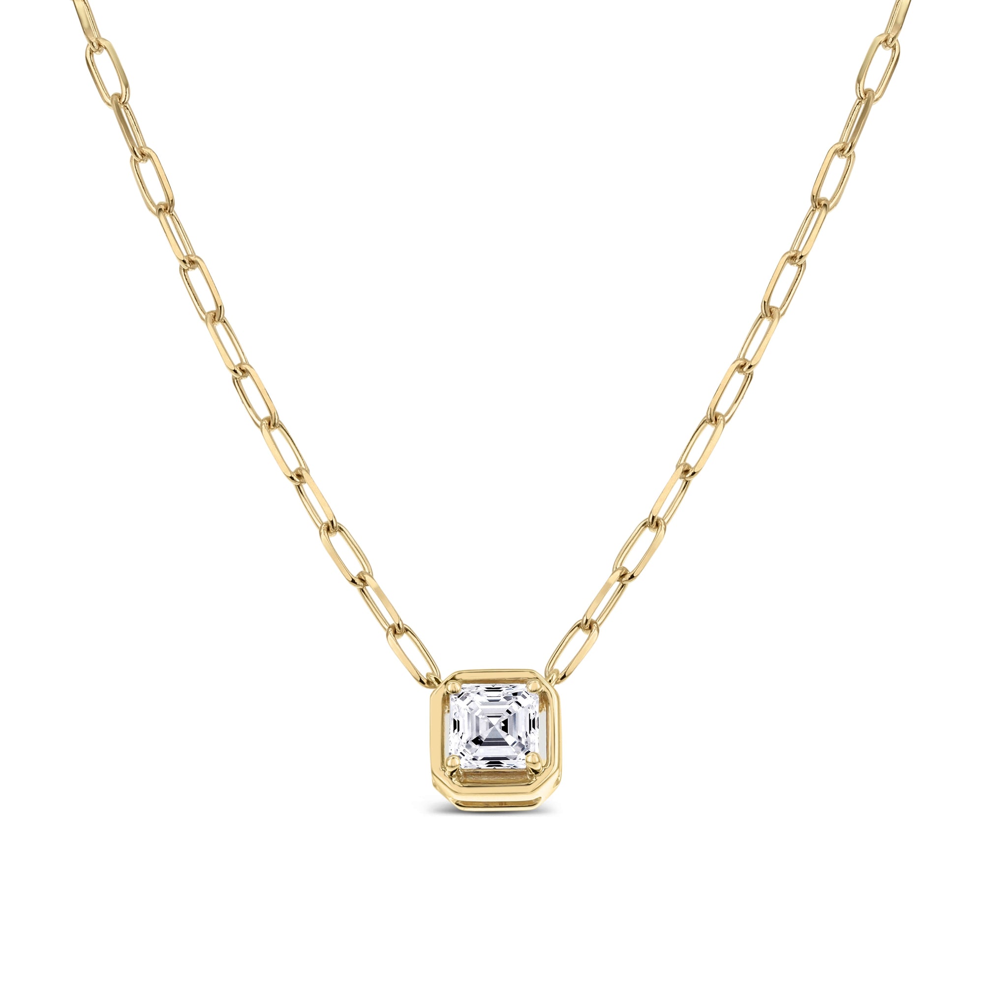 Asscher Cut Diamond Pendant Necklace - Yellow