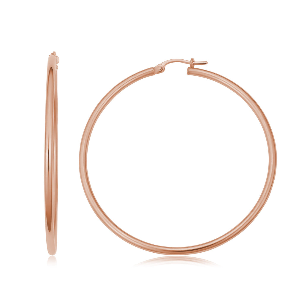 14K Gold 1.75-Inch Polished Hoop Earrings - Rose