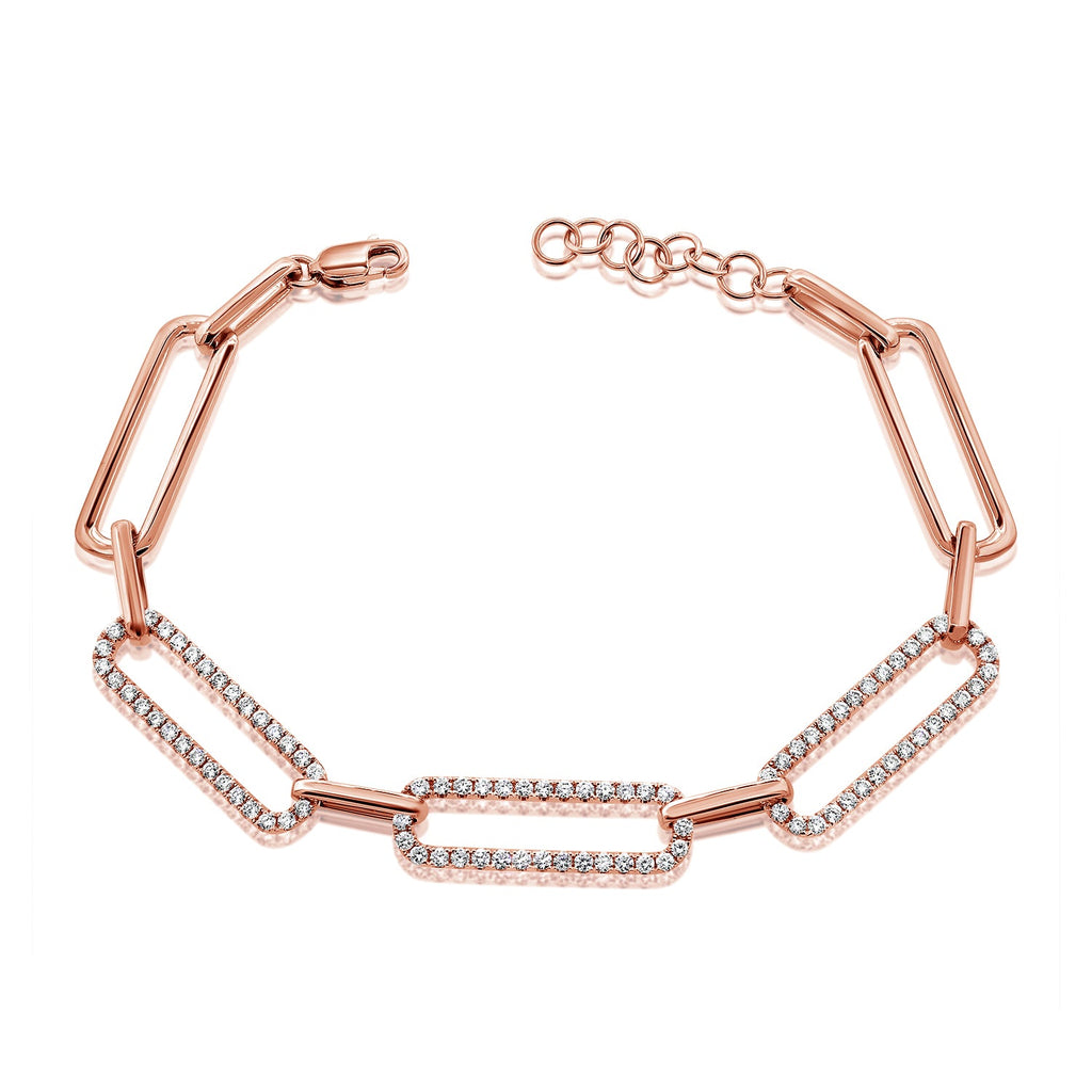 14K Gold Diamond Paperclip Link Bracelet - Rose