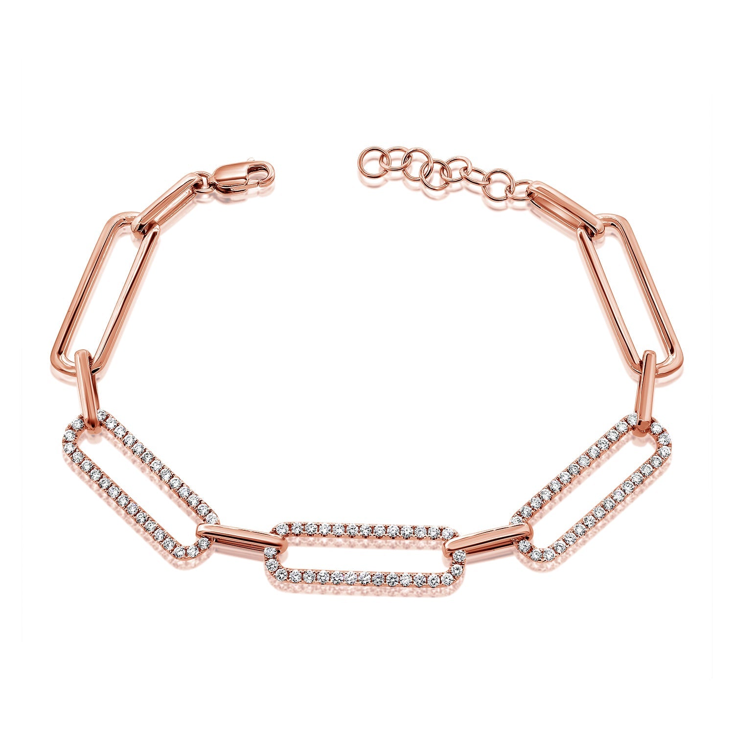 14K Gold Diamond Paperclip Link Bracelet - Rose