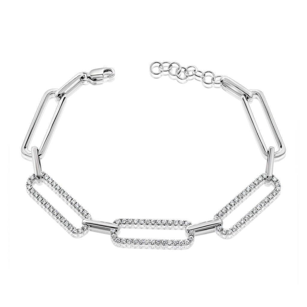 14K Gold Diamond Paperclip Link Bracelet - White