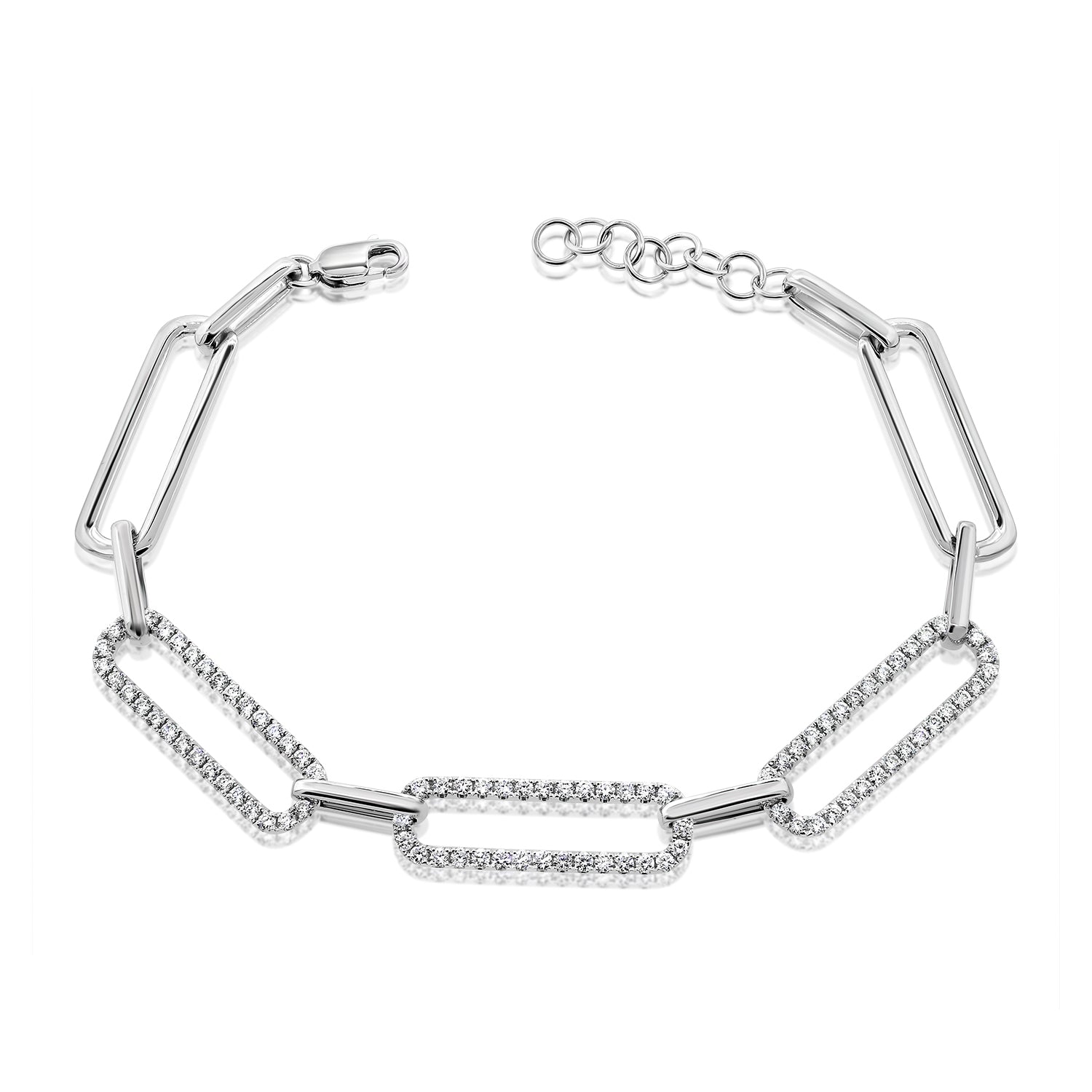 14K Gold Diamond Paperclip Link Bracelet - White