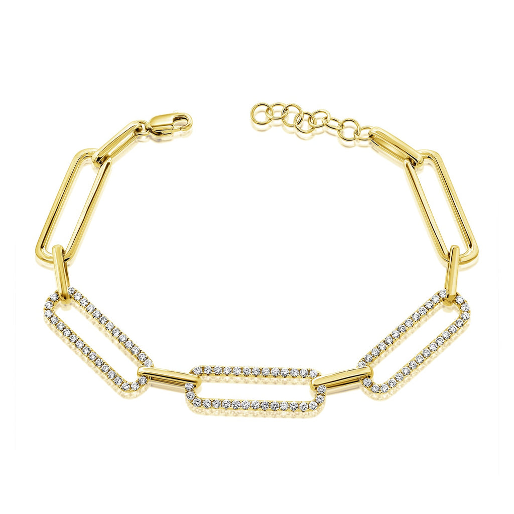 14K Gold Diamond Paperclip Link Bracelet - Yellow