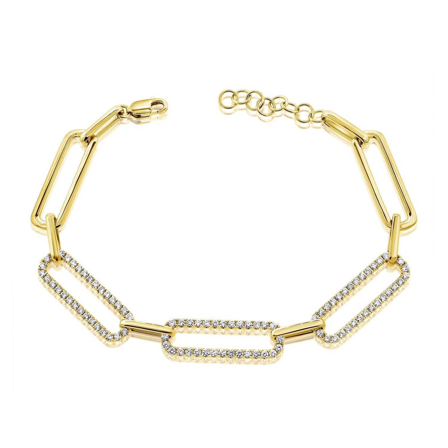 14K Gold Diamond Paperclip Link Bracelet - Yellow