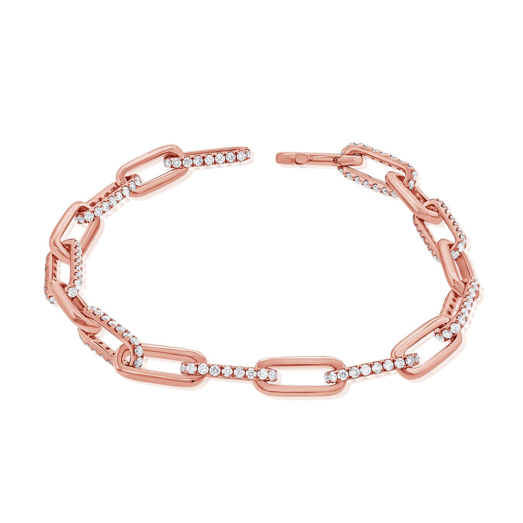 14k Gold Diamond Paperclip Link Bracelet - Rose