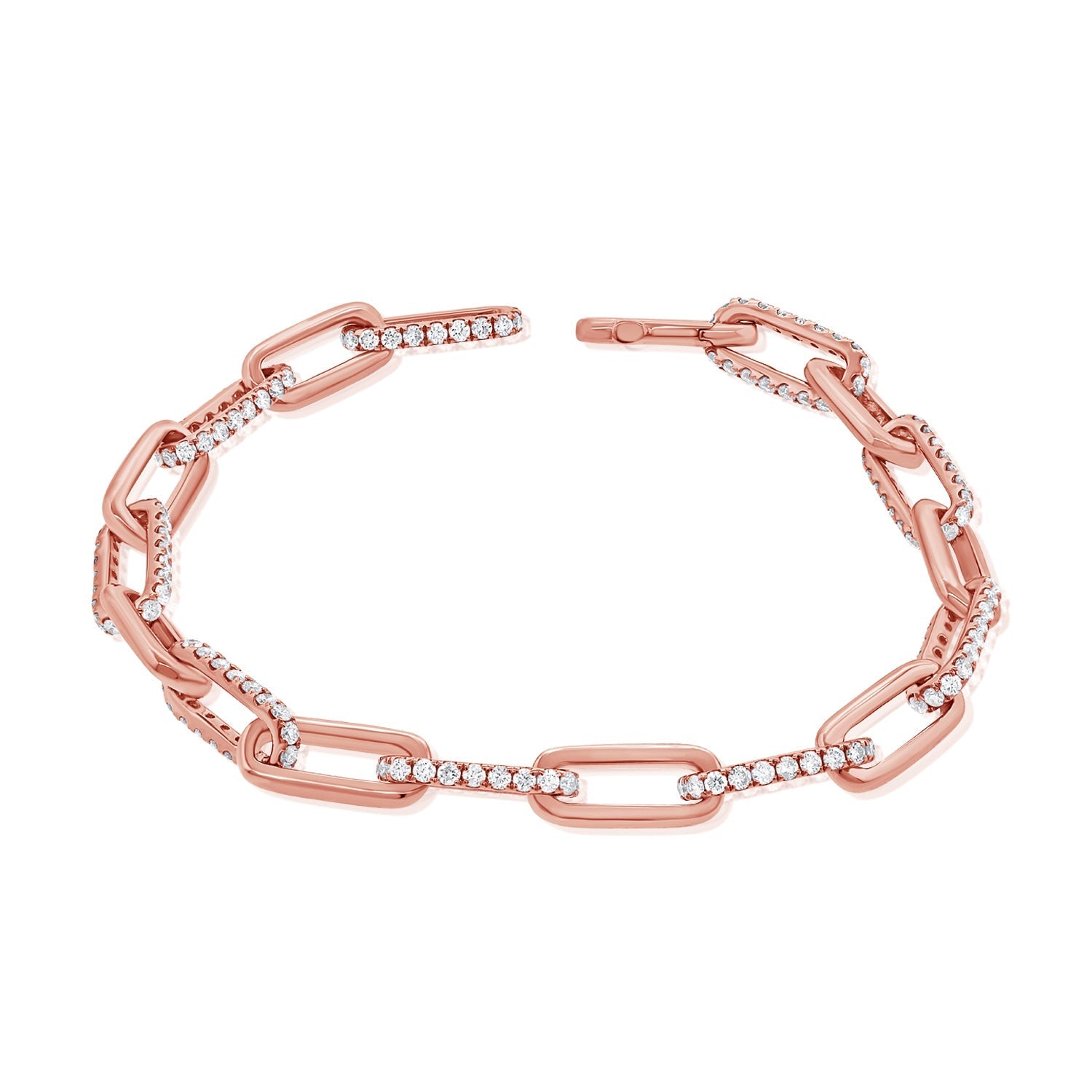 14k Gold Diamond Paperclip Link Bracelet - Rose