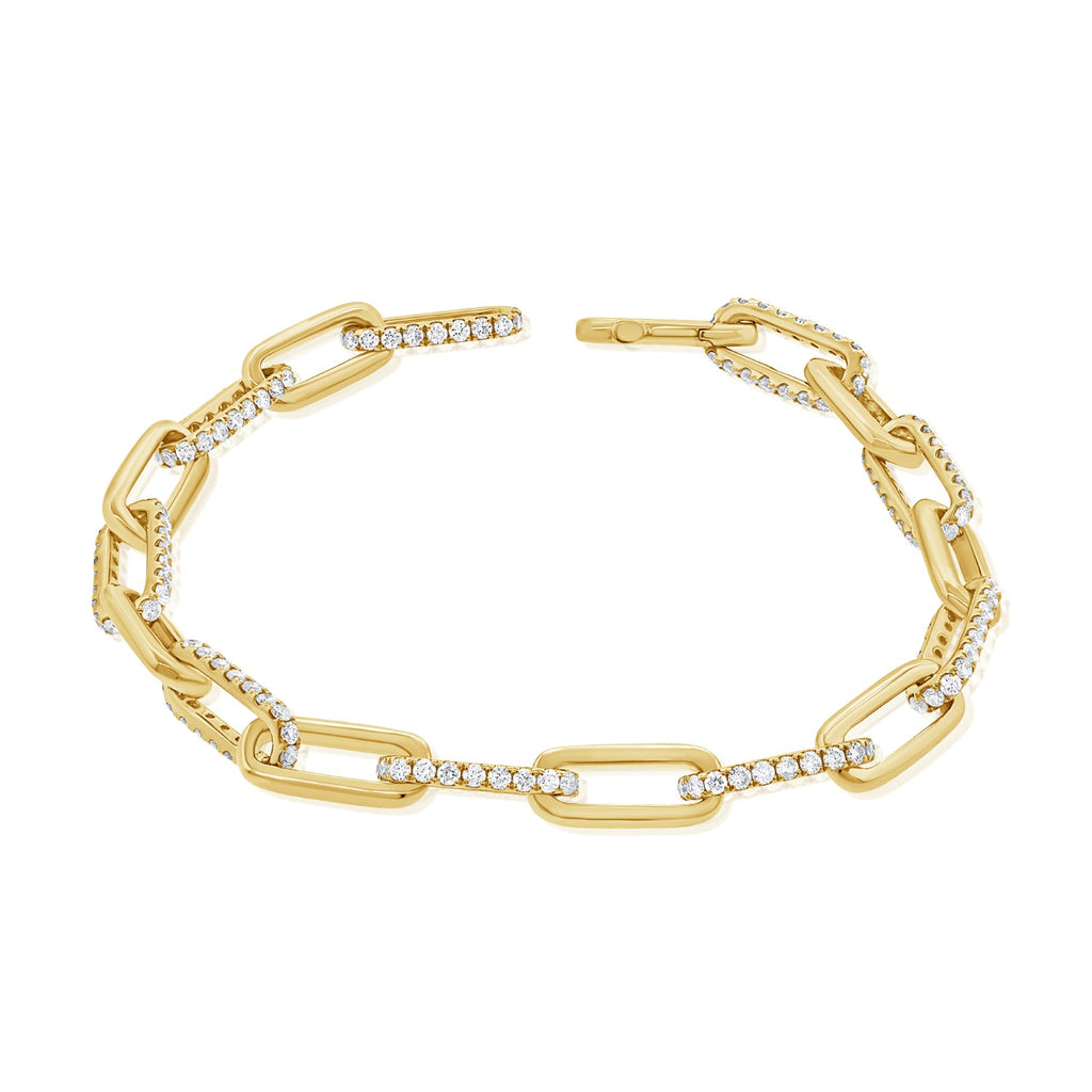 14k Gold Diamond Paperclip Link Bracelet - Yellow