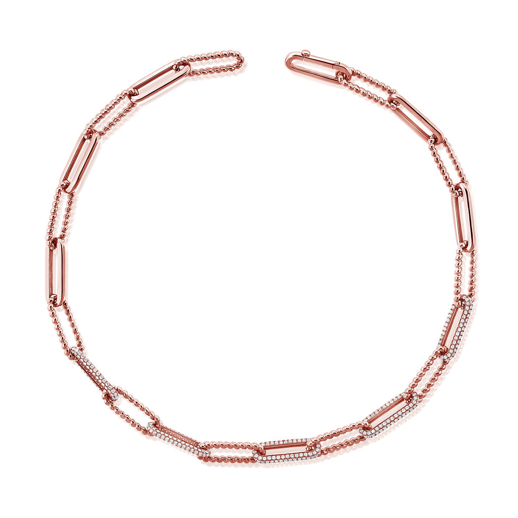14K Gold Diamond Link Chain Necklace -Rose