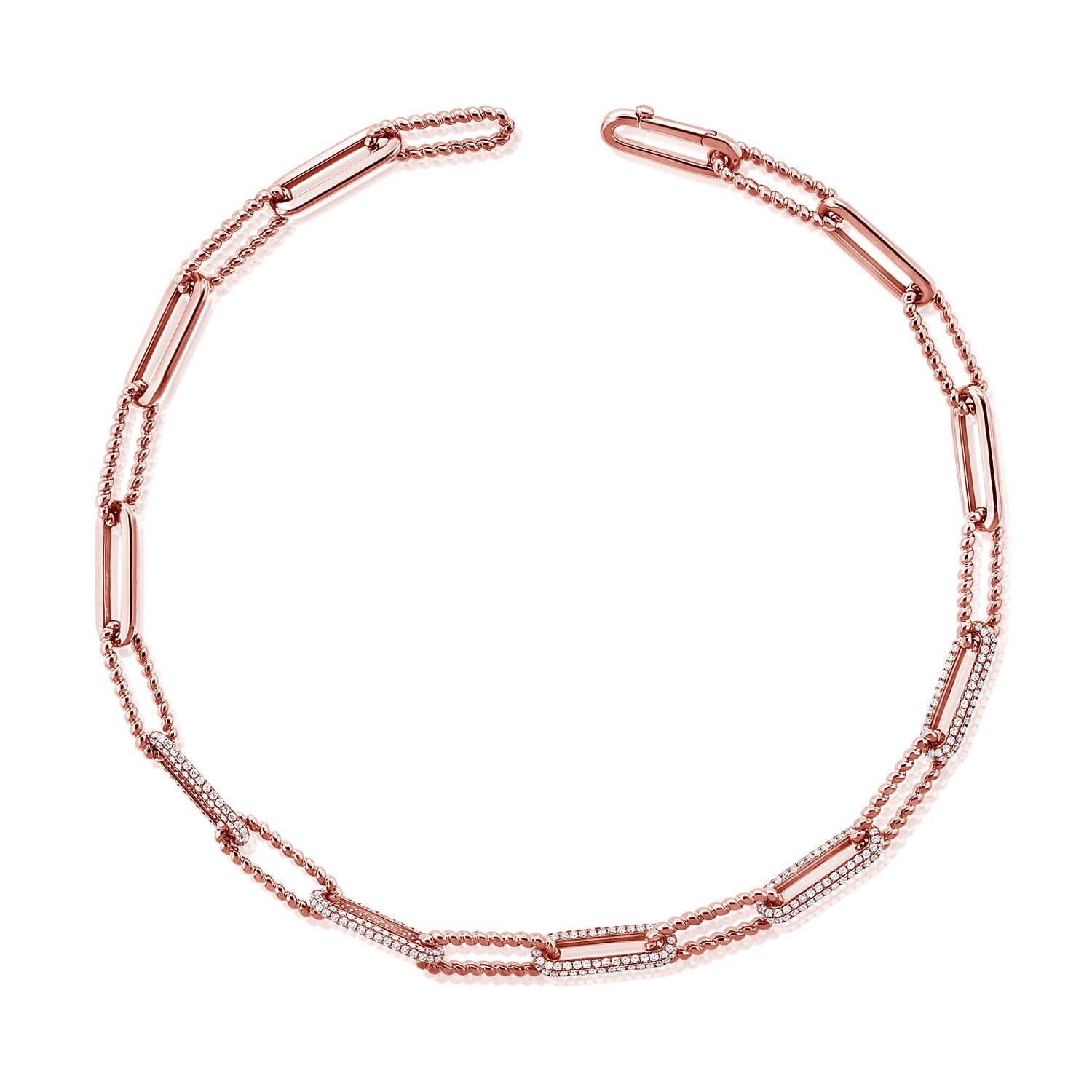 14K Gold Diamond Link Chain Necklace -Rose