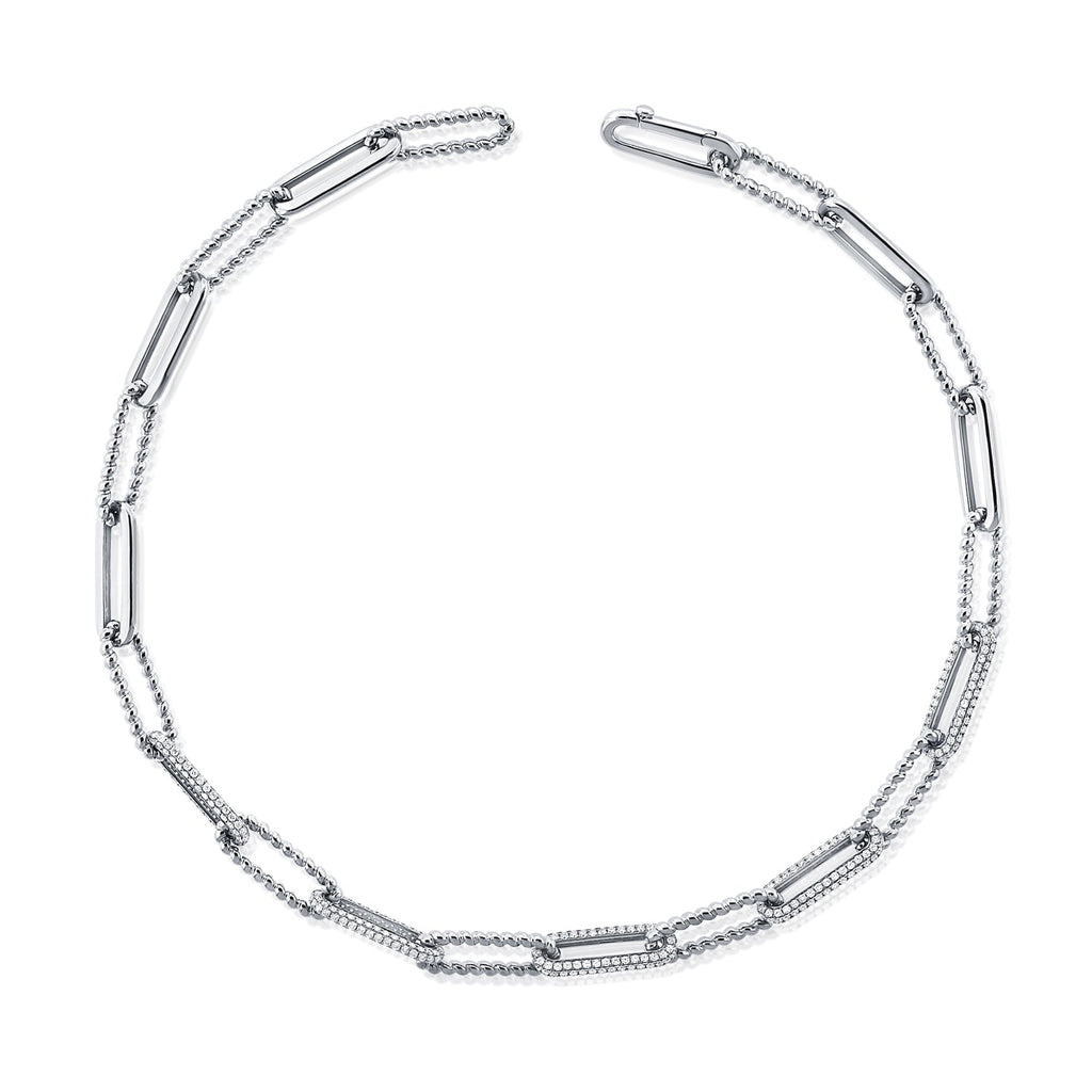 14K Gold Diamond Link Chain Necklace -white