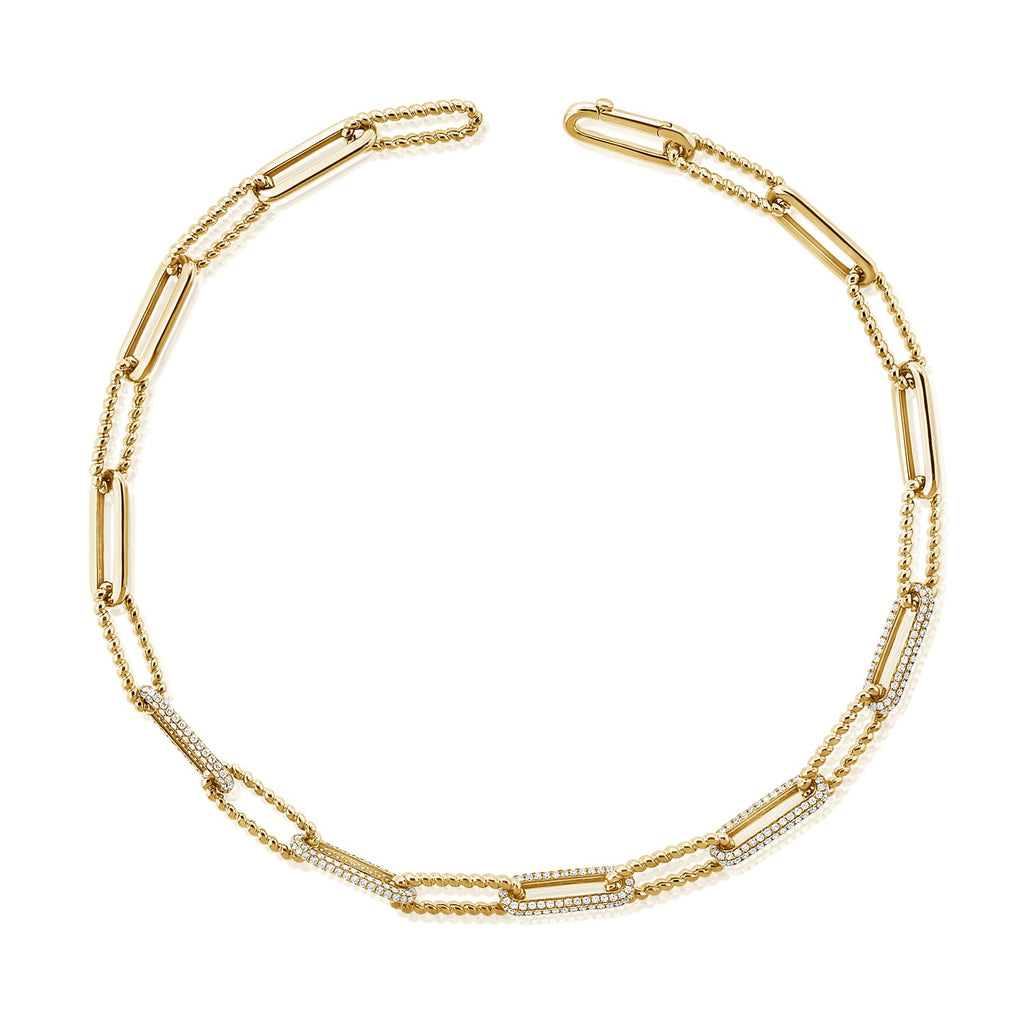 14K Gold Diamond Link Chain Necklace -Yellow
